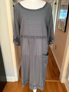 Gudrun Sjoden Slate Blue Embroidered Midi Dress